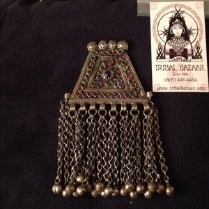 Bellydance chest piece green red stones on brass